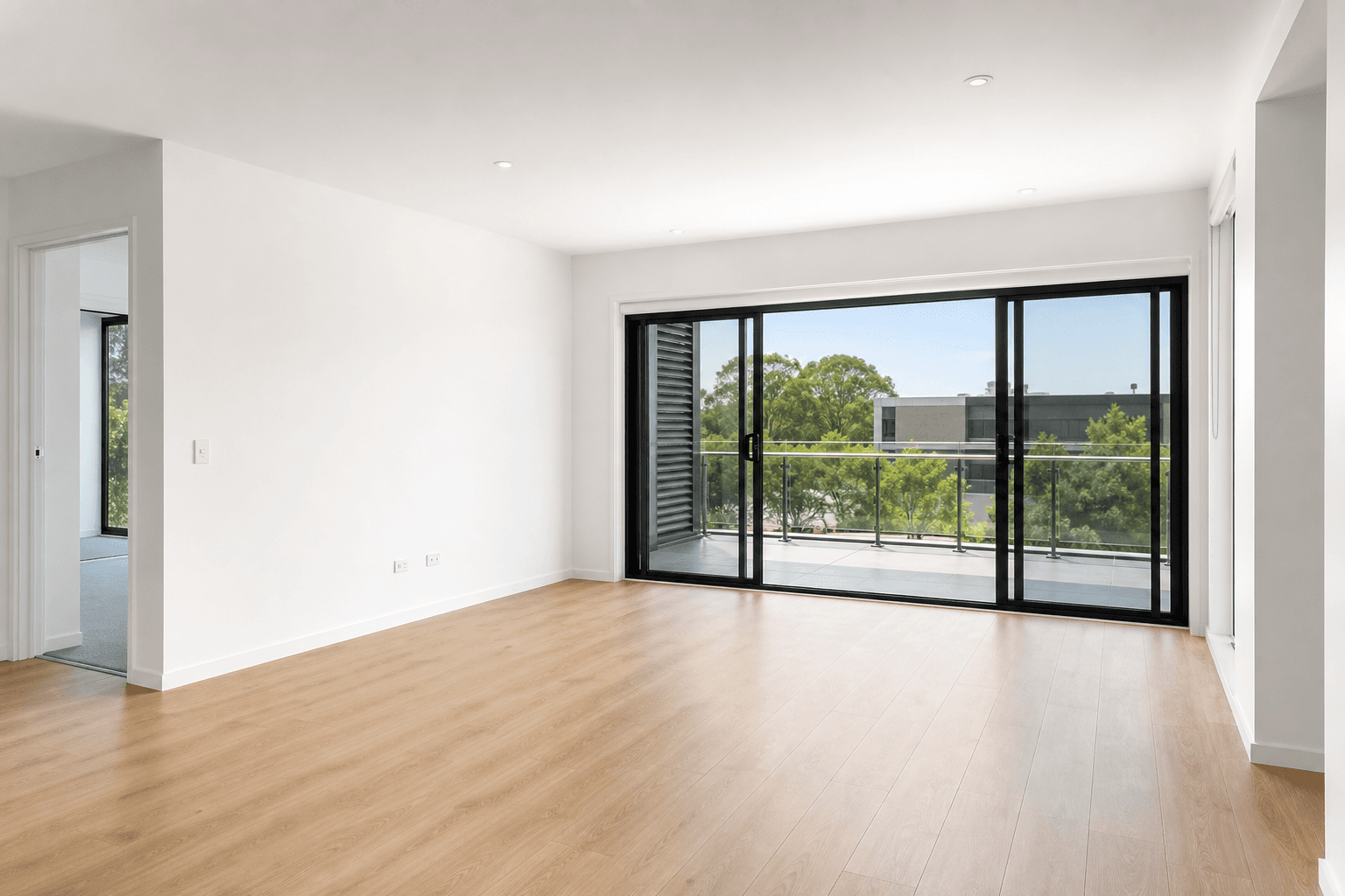 Clean vacant apartment living area prepared for handover